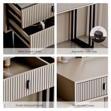 Ieejdn Makeup Vanity Desk with Cloud Lighted Mirror with Power Outlet and LED Strip, 3 Color Lighting Modes with Adjustable Brightness, 5 Large Drawer Vanity Table,for Bedroom, Grey