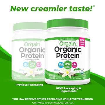 Orgain Organic Vegan Protein Powder, Vanilla Bean - 21g Plant Based Protein, 4g Prebiotic Fiber, No Lactose Ingredients, No Added Sugar, Non-GMO, For Shakes & Smoothies, 1.02 lb (Packaging May Vary)