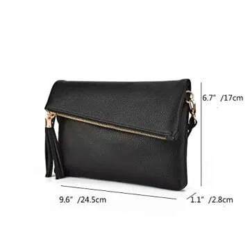 JIARUO Small Girls Tassel Fold Cover Sling Leather Women Crossbody Bag Handbag Purse (black)