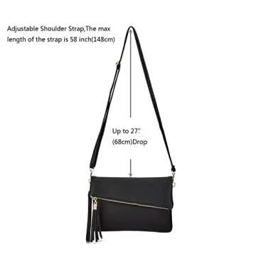 JIARUO Small Girls Tassel Fold Cover Sling Leather Women Crossbody Bag Handbag Purse (black)