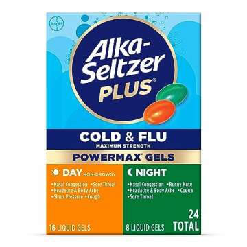 Alka-Seltzer Plus Power Max Cold and Flu Medicine, Day+Night, - Maximum Strength (Per 4 Hour Dose) Relief Cold and Flu Medicine for Adults and Children 12 Years and Older, 24 Count, Packaging May Vary
