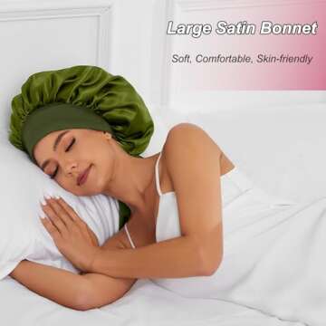 Satin Silk Bonnet for Sleeping, Jumbo Sleep Cap, Double Layer with Tie Band, Shower Cap for Women wi...