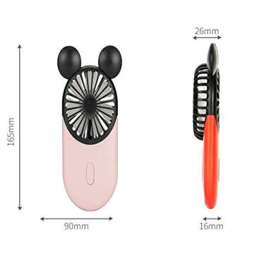 Kbinter Cute Personal Mini Fan, Handheld & Portable USB Rechargeable Fan with Beautiful LED Light, 3 Adjustable Speeds, Portable Holder, for Indoor Outdoor Activities, Cute Mouse 2 Pack (Pink+Blue)