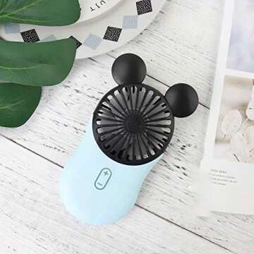 Kbinter Cute Personal Mini Fan, Handheld & Portable USB Rechargeable Fan with Beautiful LED Light, 3 Adjustable Speeds, Portable Holder, for Indoor Outdoor Activities, Cute Mouse 2 Pack (Pink+Blue)