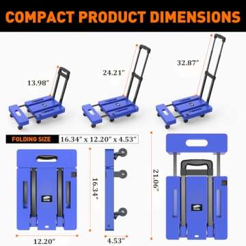 Ronlap Folding Hand Truck - Heavy Duty 500lbs Portable Dolly with 6 Wheels