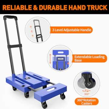 Ronlap Folding Hand Truck - 500lbs Portable Moving Dolly