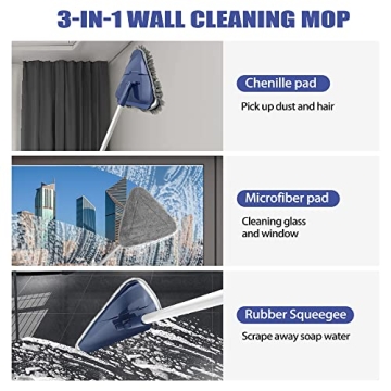 ZUBULUN Wall Mop with 82" Handle & 360° Rotating Head