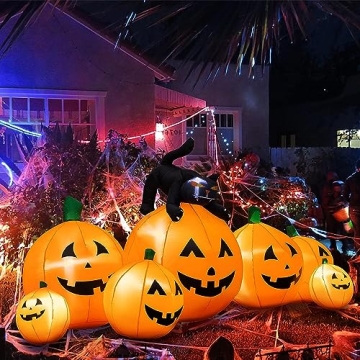 joybest Halloween Inflatable Decoration 8 FT Long Inflatable 7 Pumpkins Patch Lanterns with Black Ca...