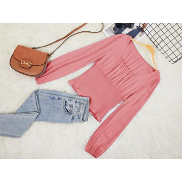 CNJFJ Women's Sexy Frill Crop Top - Retro Fashion Blouse