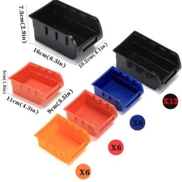 MULSAME Wall Mounted Storage Bins Parts Rack 4 Colors 30PCS Bin Organizer Garage Plastic Shop Tool, Garage Organizers and Storage (Style-Classic)