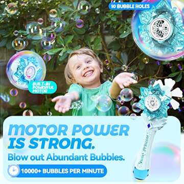 BELLOCHIDDO Bubble Machine - Princess Magic Bubble Wand Frozen Toys for Girls, Music & Light Up Bubble Gun, Automatic Bubble Blower - Outdoor Fun Bubble Toys, Birthday Gifts for Kids