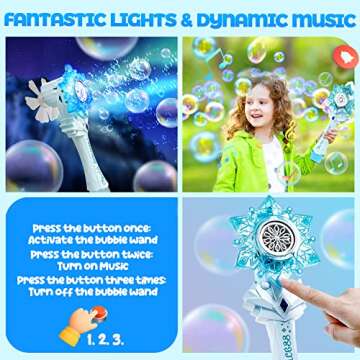 BELLOCHIDDO Bubble Machine - Princess Magic Bubble Wand Frozen Toys for Girls, Music & Light Up Bubble Gun, Automatic Bubble Blower - Outdoor Fun Bubble Toys, Birthday Gifts for Kids
