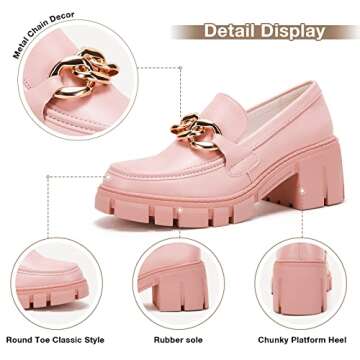Platform Loafers Women Shoes,Chain Loafer Chunky Platform Loafers for Women Round Toe Slip on Shoes ...