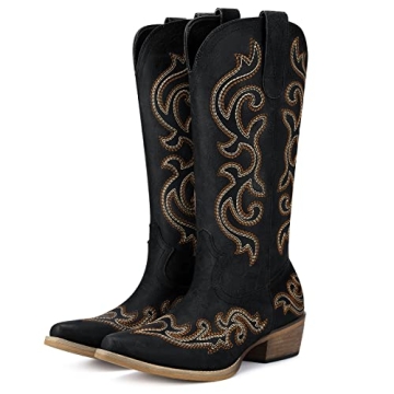 HISEA Rollda Women's Cowboy Boots with Chunky Heel