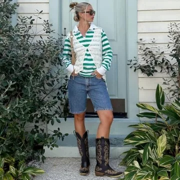 HISEA Rollda Women's Cowboy Boots with Chunky Heel