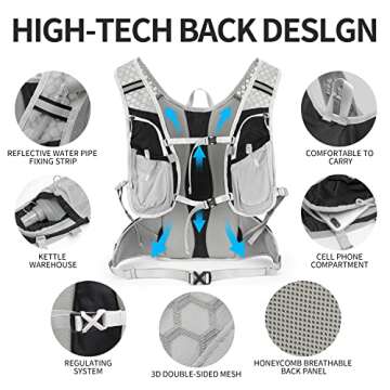 IX INOXTO Hydration Pack Backpack, Lightweight Water Backpack with 2L Hydration Bladder Daypack for Men Women,Running Hydration Vest for Trail Running Hiking Cycling Race Climbing (Black Grey)
