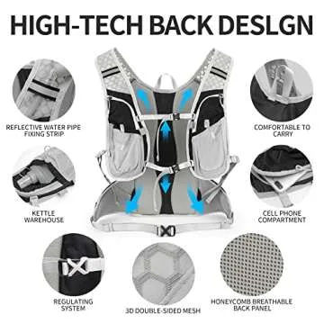 IX INOXTO Hydration Pack Backpack, Lightweight Water Backpack with 2L Hydration Bladder Daypack for Men Women,Running Hydration Vest for Trail Running Hiking Cycling Race Climbing (Black Grey)