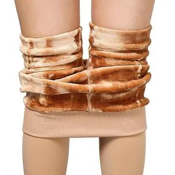 Blostirno Women's Fleece Lined Tights Thermal Pantyhose Leggings Opaque Winter Warm Thick Stockings Tights(Footed Camel Tan 2 Pack XS/S)