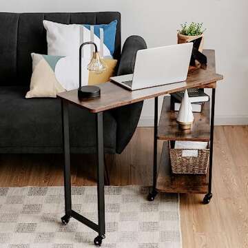 Tangkula 360° Free Rotating Sofa Side Table, Patented Mobile Couch Desk with 2-Tier Storage Shelves, Movable Laptop Table with Sturdy Metal Frame, Couch Table Snack Table for Home Office