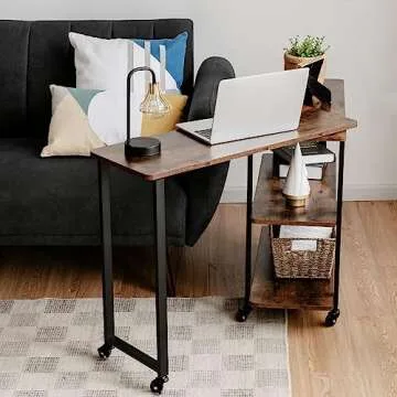 Tangkula 360° Free Rotating Sofa Side Table, Patented Mobile Couch Desk with 2-Tier Storage Shelves, Movable Laptop Table with Sturdy Metal Frame, Couch Table Snack Table for Home Office