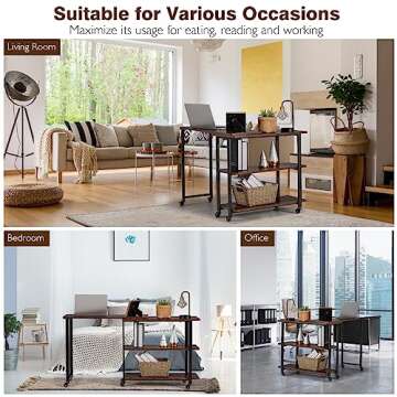 Tangkula 360° Free Rotating Sofa Side Table, Patented Mobile Couch Desk with 2-Tier Storage Shelves, Movable Laptop Table with Sturdy Metal Frame, Couch Table Snack Table for Home Office