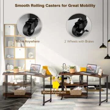 Tangkula 360° Free Rotating Sofa Side Table, Patented Mobile Couch Desk with 2-Tier Storage Shelves, Movable Laptop Table with Sturdy Metal Frame, Couch Table Snack Table for Home Office