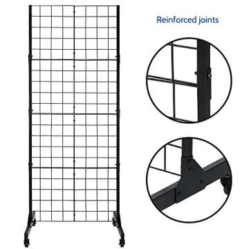 Grid Wall Panels with T-Base Stand - 5' x 2' - Sturdy Metal Art Display Panels for Retail, Home, Trade Shows, and Office - Easy Assembly and Customization - with Caster Wheels