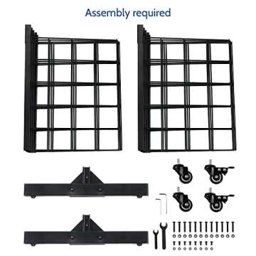 Grid Wall Panels with T-Base Stand - 5' x 2' - Sturdy Metal Art Display Panels for Retail, Home, Trade Shows, and Office - Easy Assembly and Customization - with Caster Wheels