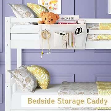 Frjjthchy Bedside Caddy Bedside Organizer Hanging Storage Bag for Bunk College Dorm Bed and Hospital Beds with Magazine Water Bottle Phone Holder (White)