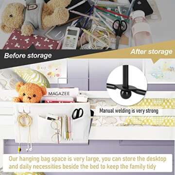 Frjjthchy Bedside Caddy Bedside Organizer Hanging Storage Bag for Bunk College Dorm Bed and Hospital Beds with Magazine Water Bottle Phone Holder (White)
