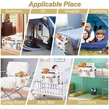 Frjjthchy Bedside Caddy Bedside Organizer Hanging Storage Bag for Bunk College Dorm Bed and Hospital Beds with Magazine Water Bottle Phone Holder (White)