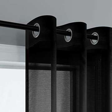 Mrs.Naturall Black Sheer Curtains 84 Inches Long for Living Room Set of 2 Panels Ring Grommet Window...