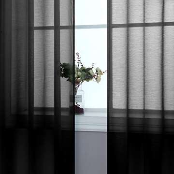Mrs.Naturall Black Sheer Curtains 84 Inches Long for Living Room Set of 2 Panels Ring Grommet Window Curtain Panels for Bedroom 52x84 Inch Length