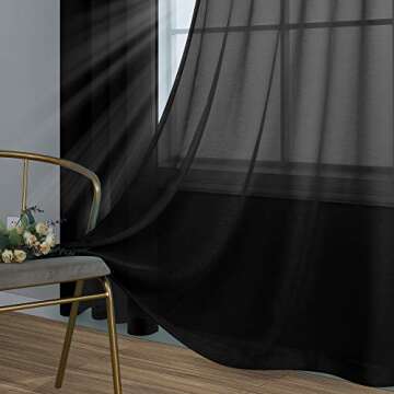 Mrs.Naturall Black Sheer Curtains 84 Inches Long for Living Room Set of 2 Panels Ring Grommet Window Curtain Panels for Bedroom 52x84 Inch Length