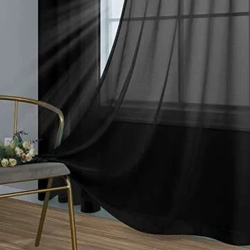 Mrs.Naturall Black Sheer Curtains 84 Inches Long for Living Room Set of 2 Panels Ring Grommet Window Curtain Panels for Bedroom 52x84 Inch Length