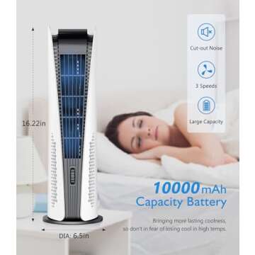 Tower Fan for Bedroom,Quiet Floor Fan,90° Oscillating Bladeless Fan,Portable Fan with 3 Speeds, Tim...