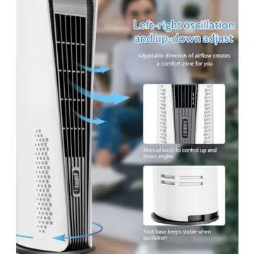 Tower Fan for Bedroom,Quiet Floor Fan,90° Oscillating Bladeless Fan,Portable Fan with 3 Speeds, Timer, Night Light, LED Display,Rechargeable Desk Fan for Home Office(10000mAh)