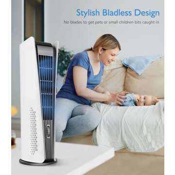 Tower Fan for Bedroom,Quiet Floor Fan,90° Oscillating Bladeless Fan,Portable Fan with 3 Speeds, Timer, Night Light, LED Display,Rechargeable Desk Fan for Home Office(10000mAh)
