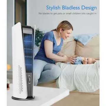 Tower Fan for Bedroom,Quiet Floor Fan,90° Oscillating Bladeless Fan,Portable Fan with 3 Speeds, Timer, Night Light, LED Display,Rechargeable Desk Fan for Home Office(10000mAh)