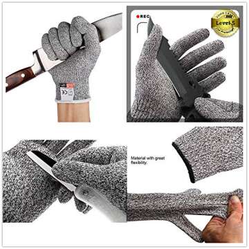 TYMXGHF Large Grey Protective Gloves, Cut Resistant, Breathable, Food Safe, Machine Washable