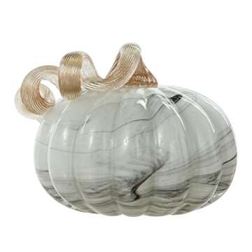 Glitzhome Gray Marble 4.25" H Hand Blown Glass Pumpkin Table Accent for Fall Harvest Decorating for ...