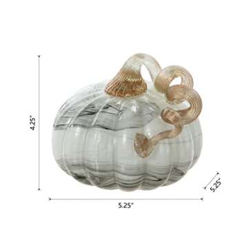 Glitzhome Gray Marble 4.25" H Hand Blown Glass Pumpkin Table Accent for Fall Harvest Decorating for Mother