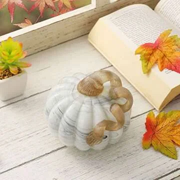 Glitzhome Gray Marble 4.25" H Hand Blown Glass Pumpkin Table Accent for Fall Harvest Decorating for Mother
