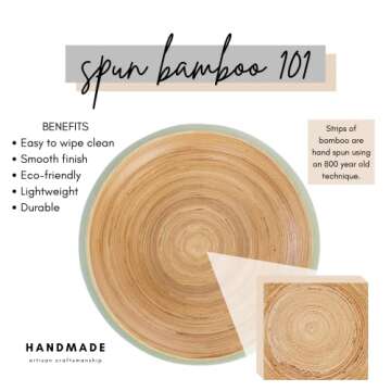 HABITAAS Fruit Bowl For Kitchen Counter, Decorative Bowl, Large Serving Bowl Or Fruit Basket For Kitchen Spun Bamboo (Sage)