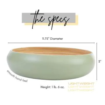 HABITAAS Fruit Bowl For Kitchen Counter, Decorative Bowl, Large Serving Bowl Or Fruit Basket For Kitchen Spun Bamboo (Sage)
