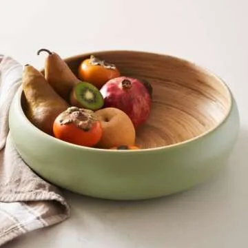 HABITAAS Fruit Bowl For Kitchen Counter, Decorative Bowl, Large Serving Bowl Or Fruit Basket For Kitchen Spun Bamboo (Sage)