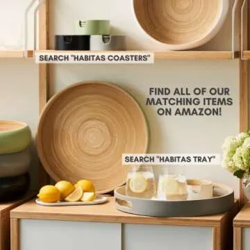 HABITAAS Fruit Bowl For Kitchen Counter, Decorative Bowl, Large Serving Bowl Or Fruit Basket For Kitchen Spun Bamboo (Sage)