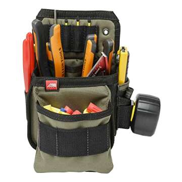 The Diamondback Flux Tool Pouch | Electricians, Carpenters, Plumbers, HVAC | 2 Pockets, 3 Inner Tools Slot, 2 Outer Tool Slots, 5-Slot Drill Bit Index | 5"x7"x10" | 0.7 lbs (Ranger Green - Right Side)