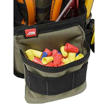The Diamondback Flux Tool Pouch | Electricians, Carpenters, Plumbers, HVAC | 2 Pockets, 3 Inner Tools Slot, 2 Outer Tool Slots, 5-Slot Drill Bit Index | 5"x7"x10" | 0.7 lbs (Ranger Green - Right Side)