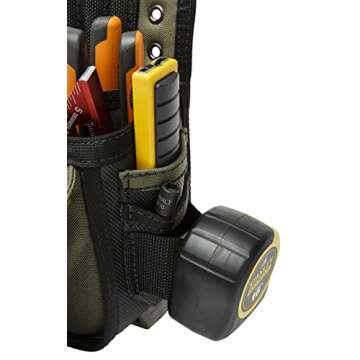 The Diamondback Flux Tool Pouch | Electricians, Carpenters, Plumbers, HVAC | 2 Pockets, 3 Inner Tools Slot, 2 Outer Tool Slots, 5-Slot Drill Bit Index | 5"x7"x10" | 0.7 lbs (Ranger Green - Right Side)